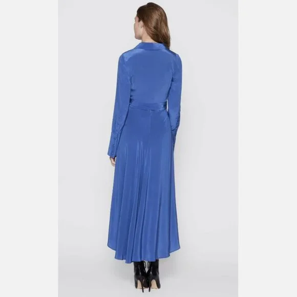 NWT Equipment Gowin Silk Wrap High Low Hem Midi Dress Letterman Blue XS, S $428 - Picture 5 of 10